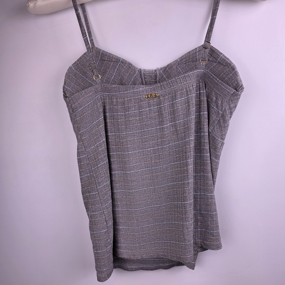 GRIS Women's Bustier Camisole Top Metallic Thread Gray Stripe Knit Y2K Club Wear - Picture 3 of 8